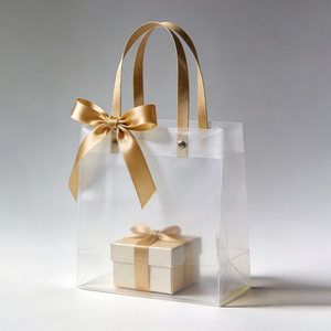 Tas Hadiah PP Transparan Es Frosting Daur Ulang Alas Persegi dengan Pegangan Selempang, Tas Tote Custom untuk Supermarket, Pernikahan, dan Souvenir Pesta - Product Image 1