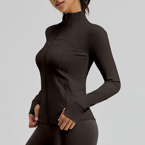 Ultra-Soft Stand Collar Sports Coat Top Full Zipper Long Sleeve Gym Fitness <b>Jacket</b> Seamless <b>Yoga</b> <b>Jacket</b> for Women - Product Image 1