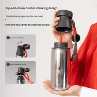 Bouteille d'eau en acier inoxydable personnalisée avec logo, 520 ml, double paroi isolée, avec couvercle et paille, portable pour les sports de plein air, la salle de sport, la randonnée