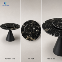 Table à manger en marbre noir Luca Black Rose |   Plateau rond moderne en marbre naturel avec plateau tournant, base en piédestal noir, taille personnalisée pour villa, OEM
