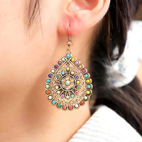 Nouvelles boucles d'oreilles tendance à pampilles, combinaison de perles de riz colorées rétro, géométriques, exagérées, rondes, en forme de goutte d'eau et de fleur