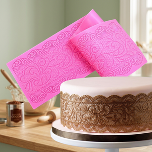 BEST DMERI JD2606 Pink Silicone Lace <b>Cake</b> <b>Mold</b> Fondant Embossing Mat Rectangle Decorating Mould Microwave Safe for Baking - Product Image 4