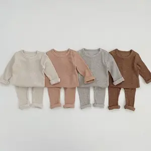 Spring Thick Ribbed Elastic Home Anzug Jungen Mädchen Baby Pyjamas Kleidung Sets 12-18 Monate Mädchen Outfit Set 2 Stück für Neugeborene