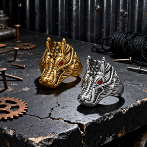 Erkekler Vintage 316 Paslanmaz Çelik Mühür Yüzüğü Ejderha Anubis Kaplan Oymalı Su Geçirmez Hipoalerjenik Gotik Biker Punk Takı - Product Image 2