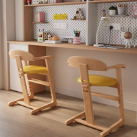Chaise haute réglable en bois massif avec coussin amovible pour repas et études des tout-petits