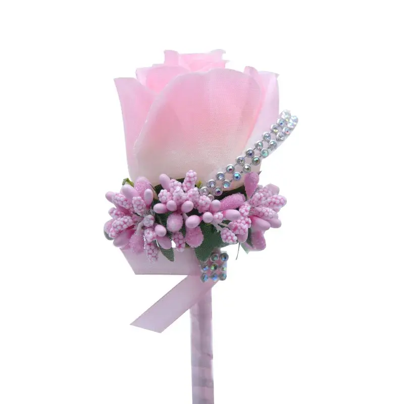 Broche de flores rosas para noivas, tecido de fita artesanal para festas de casamento