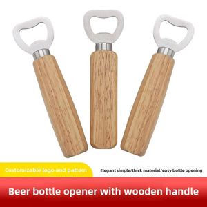 Abrebotellas de cerveza de acero inoxidable con mango de madera personalizable Abrebotellas de cerveza de madera maciza con logotipo - Product Image 5