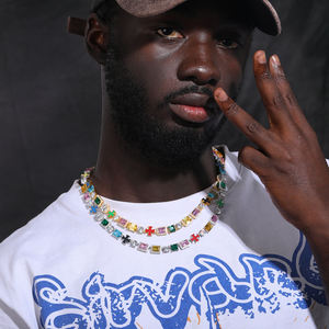 Lujosa joyería de fiesta fina Plata de Ley 925 AAAAA CZ diamante esmalte plateado Cruz mixta cadena de eslabones de piedras preciosas collar de tenis - Product Image 5