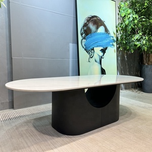 Mesa de Centro Moderna de Piedra Negra con Base de Acero al Carbono, Mueble de Sala de Estar de Lujo y Duradero - Product Image 4