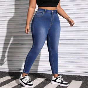 Plus Size Women's Skinny <b>Jeans</b> High <b>Elasticity</b> Blue Full Length European American Style - Product Image 2