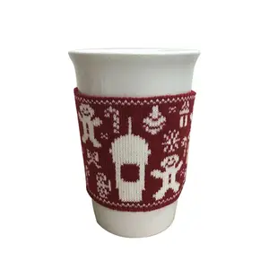 Manga de Copa tejida de alta calidad, manga de taza de café personalizada, reutilizable, para regalo, venta al por mayor