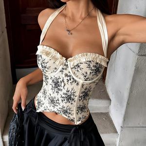 Femmes coupe basse Sexy en <span class=keywords><strong>bois</strong></span> bord d'oreille imprimé dos nu suspendu cou anneau en acier débardeur haut Sehe mode - Product Image 2
