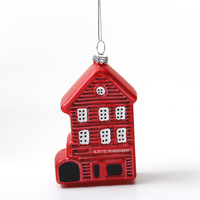 Vente en gros d'ornements de Noël en verre soufflé à la main, personnalisés et luxueux, en forme de maison, pour décorations d'arbre de Noël, cadeau de fête