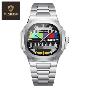 นาฬิกาควอตซ์ BINBOND B1984 รุ่นใหม่ ดีไซน์แฟชั่น หน้าปัดสไตล์วินเทจ สำหรับผู้ชาย ตัวเรือนสแตนเลสกันน้ำ ดีไซน์ย้อนยุค แปลกใหม่ - Product Image 1