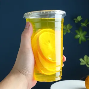 16oz High Clear Drink Cup 24oz Disposable PET Plastic Cups With Lids For Bubble Tea Cups