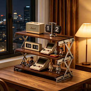 Desktop Storage Rack 3 Tier <b>Foldable</b> Wood Metal <b>Office</b> Organizer For <b>Desk</b> Display And Storage - Product Image 1