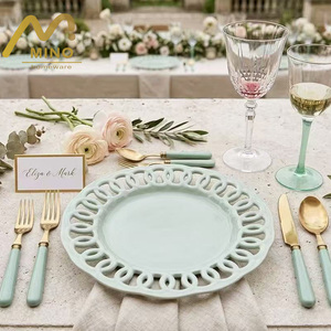 <span class=keywords><strong>Assiette</strong></span> de présentation vintage en porcelaine ajourée à bordure dentelée, vert menthe, pour mariage et événements - Product Image 2