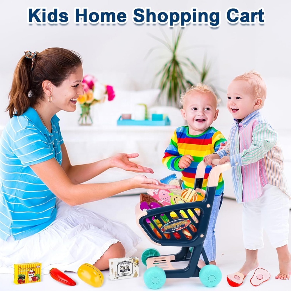 Chariot De Supermarché Enfant – 53 Cm, Aliments Factices Et Fruits, Roues Fluides, ABS Sans BPA, Jeu De Rôle 3-8 Ans