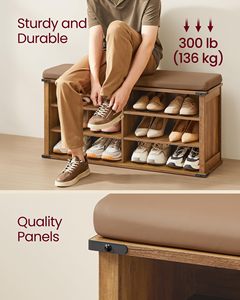 Banc de rangement pour chaussures en bois SENYU avec siège rembourré, étagère à 6 niveaux pour entrée, design moderne - Product Image 5