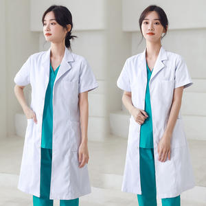 เสื้อโค้ทแล็ปแขนสั้นสำหรับผู้หญิงเสื้อคลุมห้องปฏิบัติการสีขาวบริสุทธิ์เสื้อโค้ทสำหรับนักเรียนชุดยูนิฟอร์มแพทย์พยาบาลสไตล์ใหม่ - Product Image 1