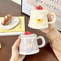 Mug en céramique peint à la main avec motif de gâteau aux cerises, cadeau d'anniversaire, mug pour couple, utilisation au bureau ou à la maison, approvisionnement transfrontalier