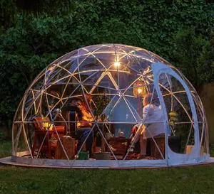 Tenda penjepit luar ruangan Diameter 6m tenda Igloo rumah kubah Hotel Glamping Geodesic tenda konektor kubah dengan penutup atap PVC