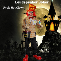 Decoración Animada de Halloween: Figura de Payaso Eléctrico con Ojos Luminosos y Cubo de Dulces por Inducción, Divertida Figura de Joker de Pie