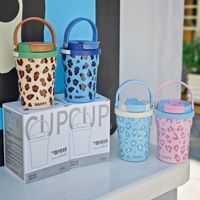 Vaso Térmico Personalizado con Estampado de Leopardo, de Acero Inoxidable, Aislado al Vacío, Doble Boca, Antiderrames, para Café al Aire Libre, con Pajita