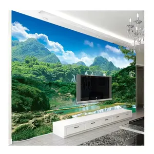 自然景观瀑布果皮棒壁纸3D壁画客厅卧室电视背景墙大型壁画