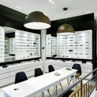 Meuble mural moderne noir et blanc pour présentation de lunettes, unité de rangement basse, table d'optométrie pour lunettes de soleil