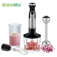 Biolomix Mixeur Plongeant 4-en-1 1200W avec Contrôle 6 Vitesses, Hachoir 800ml, Fouet et Gobelet 600ml