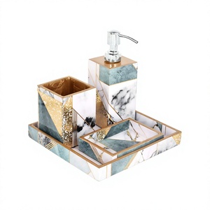 luxury Washroom Styling Premium Handmade Enamel Print MDF <b>Bathroom</b> <b>Set</b> Including Tray, Dispenser, and <b>Accessories</b> - Product Image 1