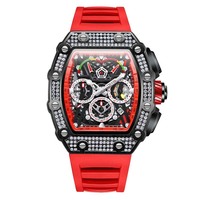 Montre de Luxe Onola 6827D Chronographe Automatique Squelette Mécanique Bling Hip Hop Iced Out pour Homme