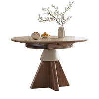 Mesa de Comedor Redonda Extensible de Madera Maciza con 4 Sillas, Estilo Ecológico, Perfecta para Cocinas y Comedores, Personalizable