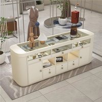 Présentoir de style européen pour bijoux et vêtements, vitrine de magasin, présentoir de montres en jade, table en verre fluide, blanc, personnalisable, LED