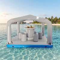 Île flottante gonflable avec bar et auvent pour la location en stations balnéaires, plateforme de fête pour la pêche et les sports nautiques
