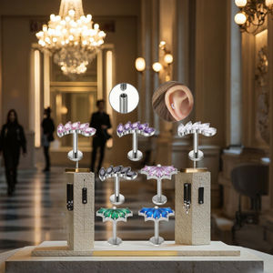 G23 titanio Base plana labio <span class=keywords><strong>nariz</strong></span> Stud moda cobre aleación CZ circón oreja Stud 16G/18G fiesta cuerpo joyería <span class=keywords><strong>para</strong></span> mujeres regalos <span class=keywords><strong>de</strong></span> boda - Product Image 2