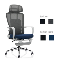 Chaise de bureau ergonomique moderne en maille à dossier haut avec appui-tête/appui-pieds réglables, chaise de direction