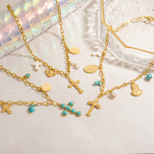 สร้อยคอโซ่คลาวิเคิลประดับไข่มุกเทียมสีขาวรูปกากบาททอง 18K สแตนเลส สวมใส่ได้ทุกวัน สำหรับทุกเพศ ผลิตที่เมืองอี้หวู่ - Product Image 2