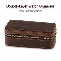 Étui de voyage double pour montres en cuir PU avec intérieur en daim, séparateur de protection, fermeture éclair, boîte de rangement pour deux montres, cadeau de luxe