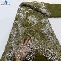 Tissu en dentelle de tulle français Sinya blanc de luxe brodé de perles et de sequins, 5 yards, haute qualité, pour robe de mariée africaine ou de soirée