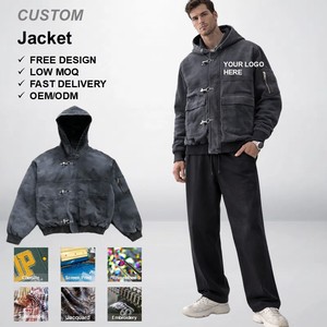 Chaqueta <span class=keywords><strong>de</strong></span> trabajo para mecánico y motociclista, personalizada, bordada, con gancho para cubierta, cierre <span class=keywords><strong>de</strong></span> <span class=keywords><strong>bombero</strong></span>, acolchada, desgastada, con lavado ácido, cremallera y efecto envejecido - Product Image 1