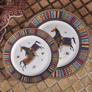 Promotionnel 4 pièces pouces Europe occidentale palais luxe cheval de guerre ensembles de salle à manger os porcelaine plats et assiettes - Product Image 1