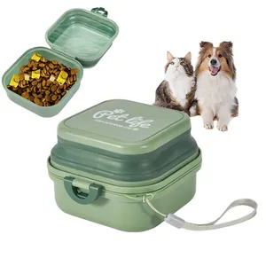 Kolay taşıma taşınabilir Pet seyahat gıda saklama kabı seyahat Pet malzemeleri için katlanabilir köpek kasesi evcil hayvan kaseleri besleyiciler
