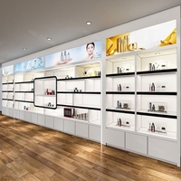 Vitrine de présentation cosmétique personnalisée avec éclairage LED, pour magasin de soins de la peau, salon de beauté, présentoir mural multi-niveaux, étagère à maquillage, mobilier