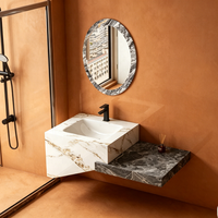 Lavabo mural double couche en pierre de quartz artificielle, style marbre, pour salle de bain, design musulman