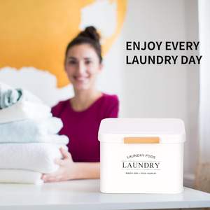 Conteneur de stockage de poudre de détergent à lessive en métal <span class=keywords><strong>Support</strong></span> mural Poubelle suspendue Poubelle à charpie Séchoir magnétique Porte-feuille - Product Image 4