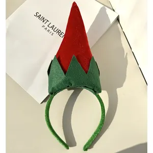 Bando beludru anak-anak dewasa, topi Elf Mini Natal dengan bando telinga pesta aksesori rambut Natal