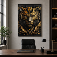 Portrait de Lion Doré en Aluminium – Tableau Mural Noir pour Hôtels, Salons, Bureaux et Espaces de Vie Spectaculaires