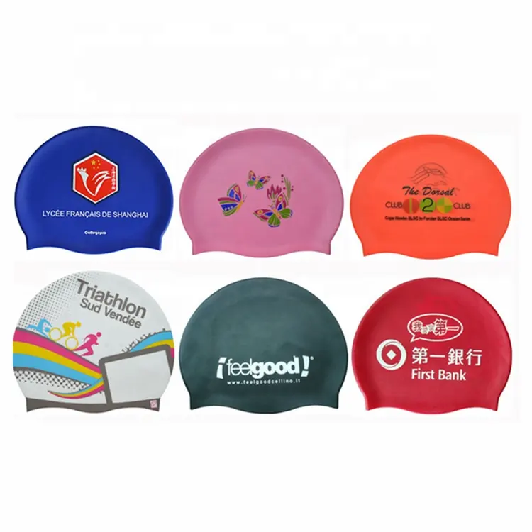 หมวกว่ายน้ำแข่งรถCollege Logoหมวกว่ายน้ำสีซิลิโคนหมวกว่ายน้ำ